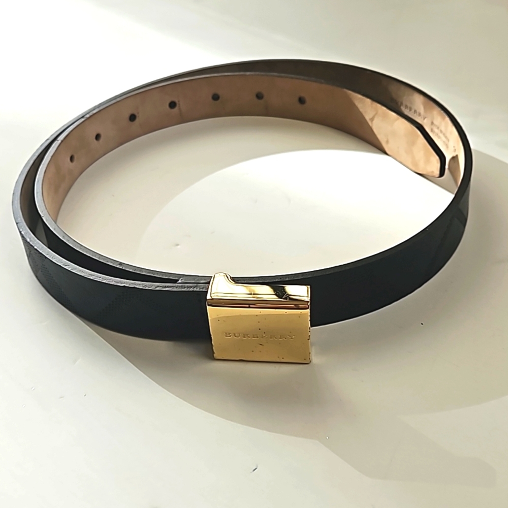 Burberry Belt Authentic! Womens Black Luxury Designer Belt Gold Size 36 Italy